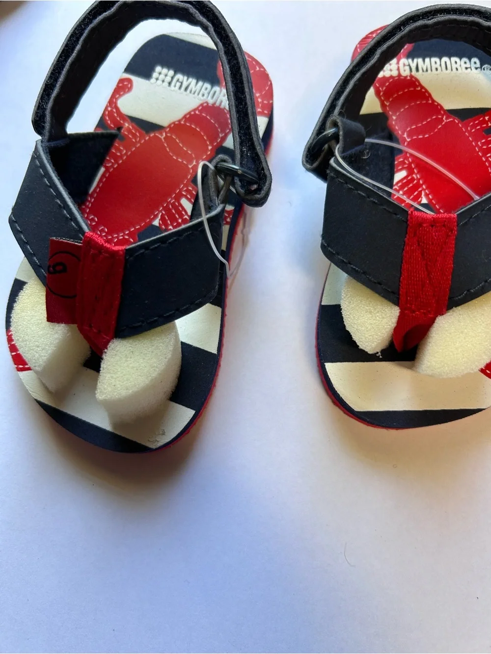 NWOT Gymboree Lobster Red, Navy & White Striped Toddler Sandals Flip Flops Sz 5